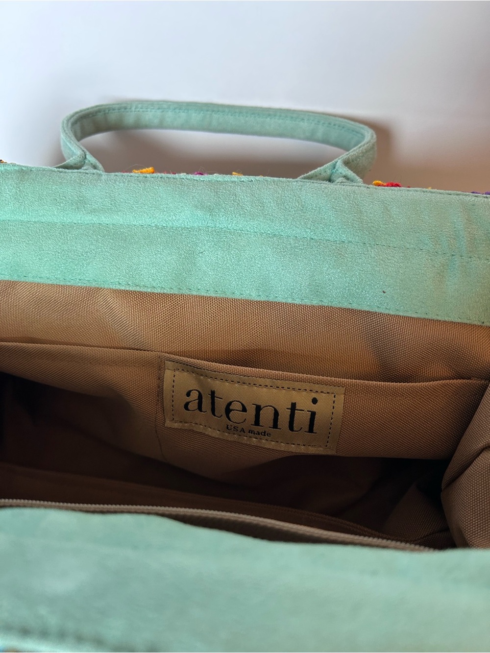 Atenti Suede Embroidered Clamshell Bag - NWOT - Made in USA - Picture 3 of 5